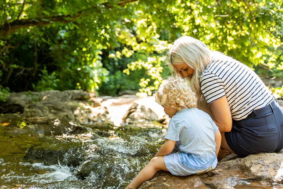 Grandmother and child exploring the Spring River, Hardy AR